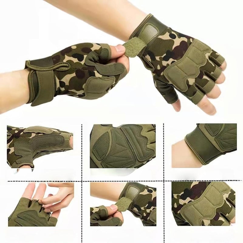 GREUS Kids Tactical Half Finger Riding Bike Gloves Anti-Slip Military Outdoor Training Cycling Camo Sports Gloves for Boys 8-10 - Image 3